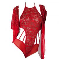 L1091 - Baju Tidur Lingerie Robe Kimono Dress Merah Transparan Lengan Pendek Baju Dalaman Teddy - Thumbnail 1