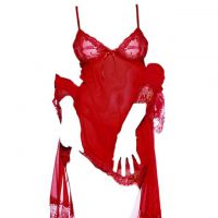 L1094 - Baju Tidur Lingerie Robe Kimono Dress Merah Transparan Lengan Pendek Ikat Pinggang - 2