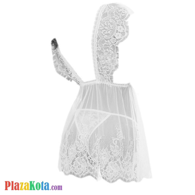 L1097 - Baju Tidur Lingerie Babydoll Mini Dress Putih Transparan - Photo 2