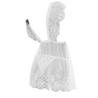 L1097 - Baju Tidur Lingerie Babydoll Mini Dress Putih Transparan - Thumbnail 2