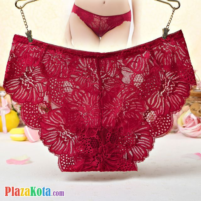 P508 - Celana Dalam Panties Hipster Bunga Marun Transparan - Photo 1