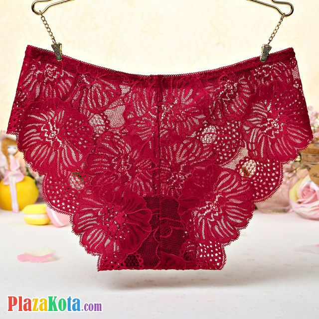 P508 - Celana Dalam Panties Hipster Bunga Marun Transparan - Photo 2