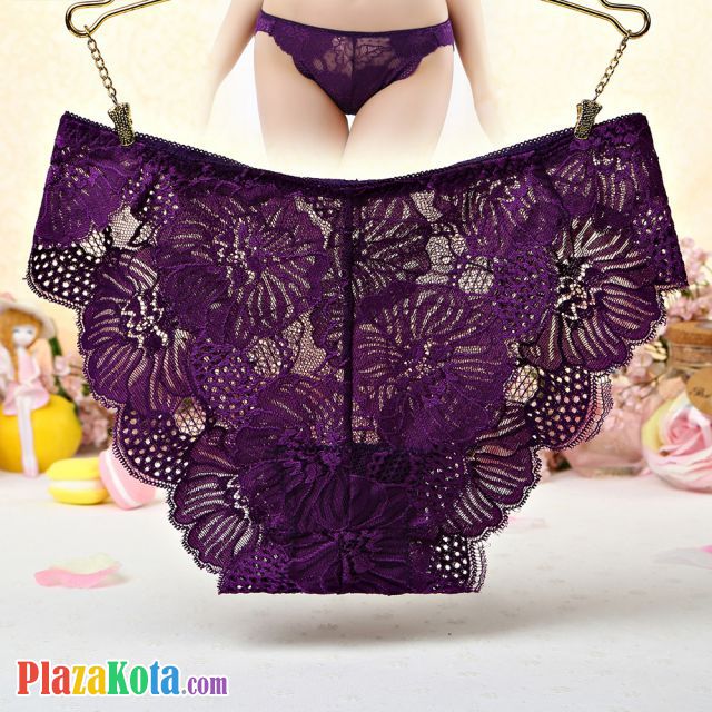 P511 - Celana Dalam Panties Hipster Bunga Ungu Transparan - Photo 1