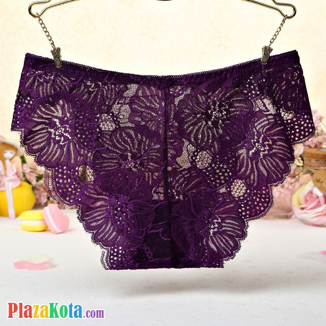 P511 - Celana Dalam Panties Hipster Bunga Ungu Transparan - Photo 2