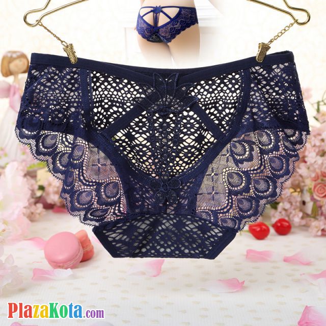 P516 - Celana Dalam Panties Hipster Biru Transparan Bunga Belakang - Photo 1