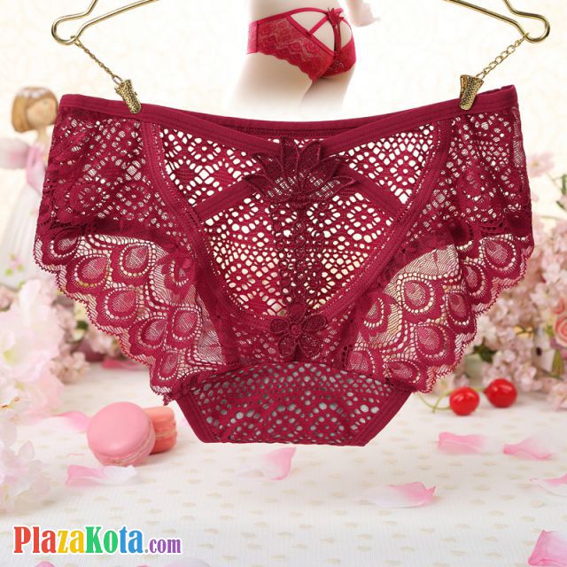 P517 - Celana Dalam Panties Hipster Marun Transparan Bunga Belakang - Photo 1