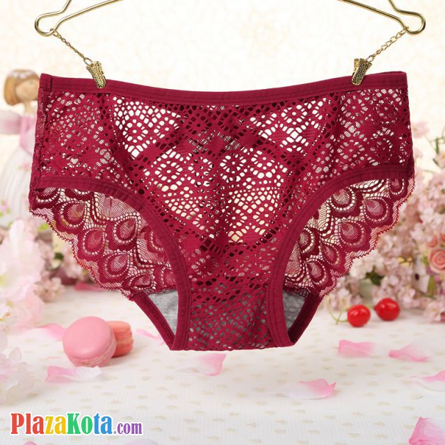 P517 - Celana Dalam Panties Hipster Marun Transparan, Bunga Belakang - Photo 2