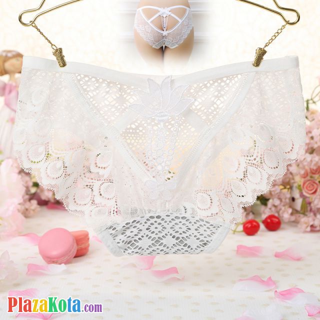 P520 - Celana Dalam Panties Hipster Putih Transparan Bunga Belakang - Photo 1