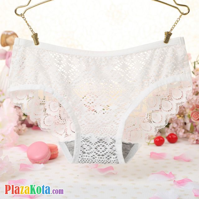 P520 - Celana Dalam Panties Hipster Putih Transparan, Bunga Belakang - Photo 2