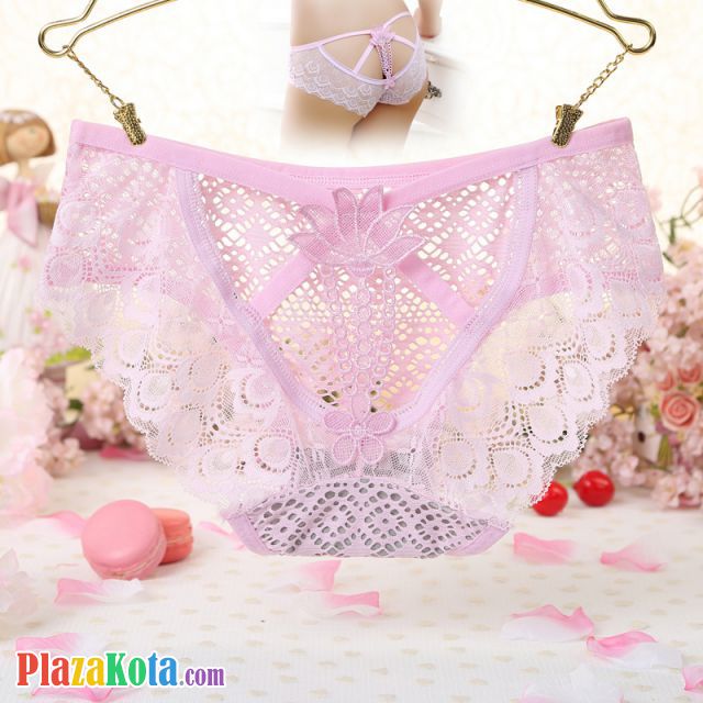 P521 - Celana Dalam Panties Hipster Pink Transparan Bunga Belakang - Photo 1