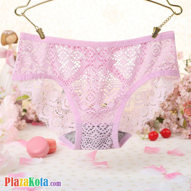 P521 - Celana Dalam Panties Hipster Pink Transparan, Bunga Belakang - Photo 2