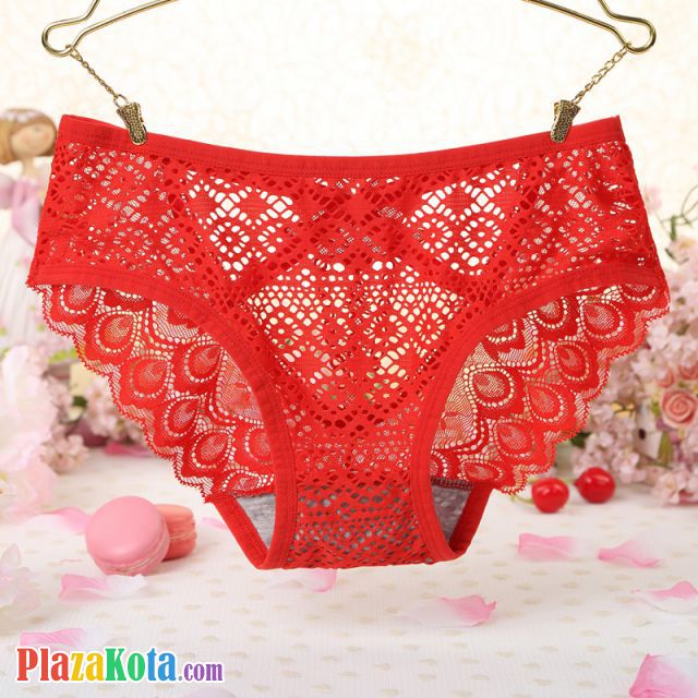 P522 - Celana Dalam Panties Hipster Merah Transparan, Bunga Belakang - Photo 2