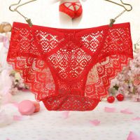 P522 - Celana Dalam Panties Hipster Merah Transparan, Bunga Belakang