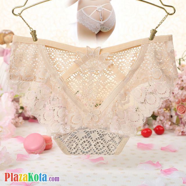 P523 - Celana Dalam Panties Hipster Krem Transparan Bunga Belakang - Photo 1