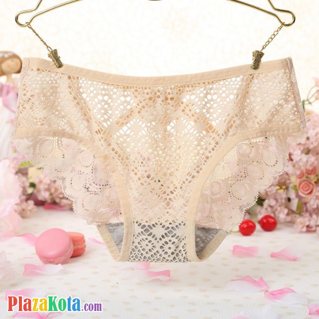 P523 - Celana Dalam Panties Hipster Krem Transparan Bunga Belakang - Photo 2