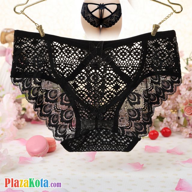 P524 - Celana Dalam Panties Hipster Hitam Transparan Bunga Belakang - Photo 1