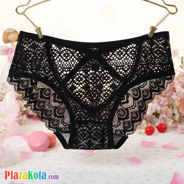 P524 - Celana Dalam Panties Hipster Hitam Transparan Bunga Belakang - Photo 2