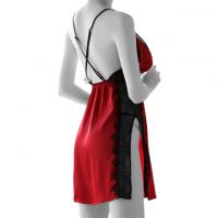 L1099 - Baju Tidur Lingerie Nightgown Sleepwear Midi Dress Tali Silang Merah Belah Samping - 2