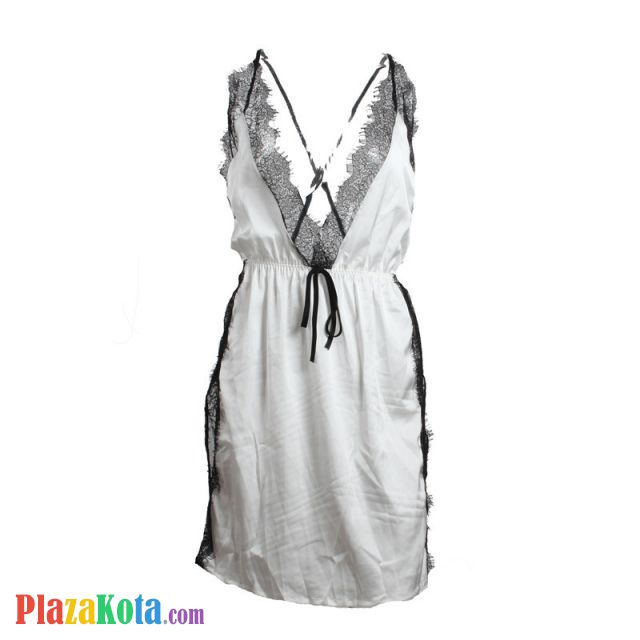 L1100 - Lingerie Nightgown Tali Silang Putih, Belah Samping - Photo 1