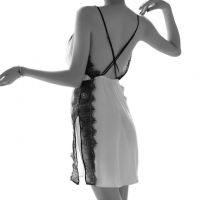 L1100 - Lingerie Nightgown Tali Silang Putih, Belah Samping - Thumbnail 2
