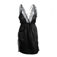 L1101 - Baju Tidur Lingerie Nightgown Sleepwear Midi Dress Tali Silang Hitam Belah Samping