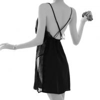 L1101 - Lingerie Nightgown Tali Silang Hitam, Belah Samping - 2