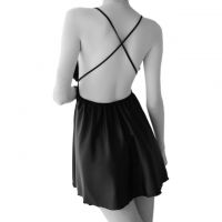L1104 - Baju Tidur Lingerie Nightgown Sleepwear Midi Dress Tali Silang Hitam - Thumbnail 2