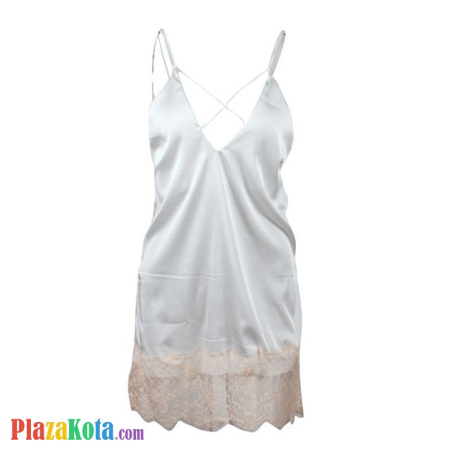 L1105 - Baju Tidur Lingerie Nightgown Sleepwear Midi Dress Putih Renda Krem - Photo 1
