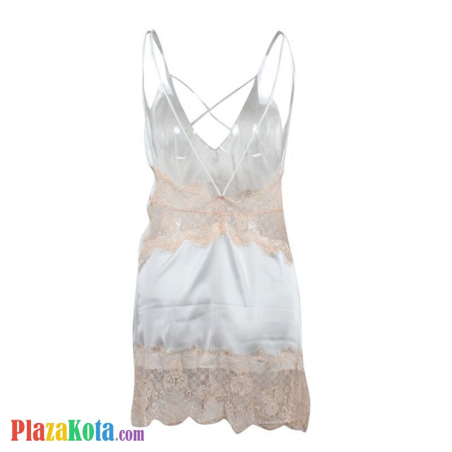 L1105 - Baju Tidur Lingerie Nightgown Sleepwear Midi Dress Putih Renda Krem - Photo 2