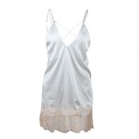 L1105 - Lingerie Nightgown Putih, Renda Krem