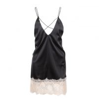 L1106 - Baju Tidur Lingerie Nightgown Sleepwear Midi Dress Hitam Renda Krem