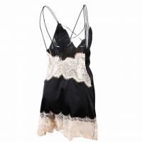 L1106 - Lingerie Nightgown Hitam, Renda Krem - 2