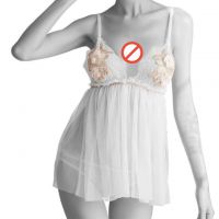 L1107 - Lingerie Babydoll Putih Transparan, Dada Bordir Bunga