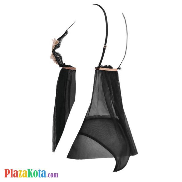 L1108 - Lingerie Babydoll Hitam Transparan, Dada Bordir Bunga - Photo 2