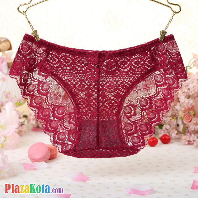 P527 - Celana Dalam Panties Hipster Marun Transparan - Photo 2