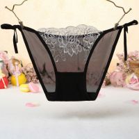 P542 - Celana Dalam Panties Thong Hitam Transparan Bunga Putih Ikat Samping