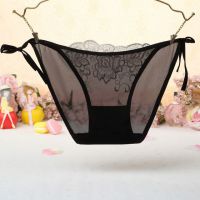 P542 - Celana Dalam Panties Thong Hitam Transparan Bunga Putih Ikat Samping - 2