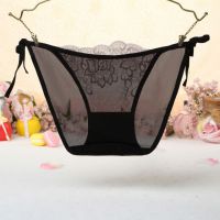 P543 - Celana Dalam Panties Thong Hitam Transparan Bunga Pink Ikat Samping - Thumbnail 2