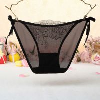 P546 - Celana Dalam Panties Thong Hitam Transparan Bunga Krem Ikat Samping - Thumbnail 2