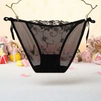 P548 - Celana Dalam Panties Thong Hitam Transparan Bunga Hitam Ikat Samping