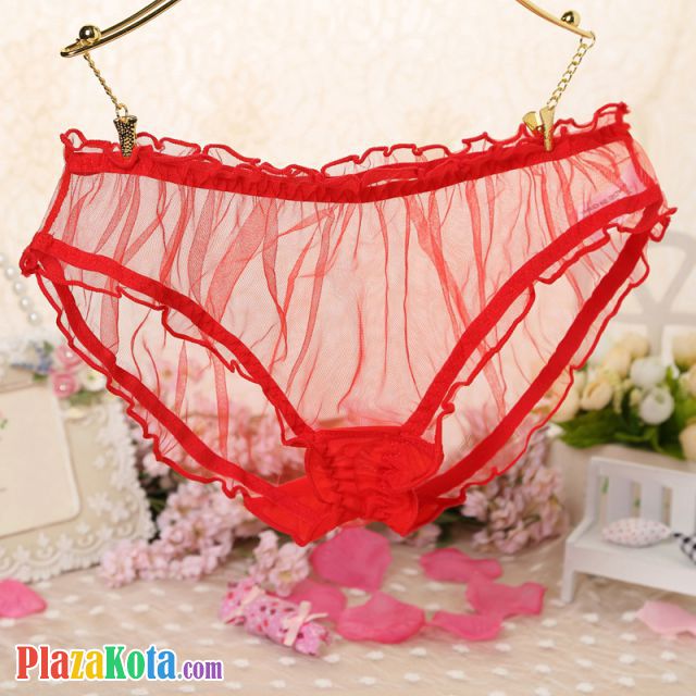 P552 - Celana Dalam Panties Hipster Merah Transparan - Photo 1