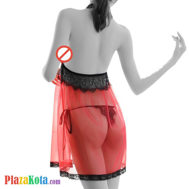 L1113 - Baju Tidur Dinas Malam Wanita Lingerie Mini Dress Gaun Pendek Seksi Halter Merah Transparan - Photo 2 L1113 - Baju Tidur Dinas Malam Wanita Lingerie Mini Dress Gaun Pendek Seksi Halter Merah Transparan - Photo 2