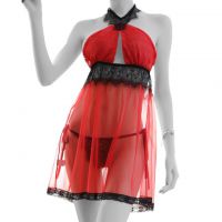 L1113 - Baju Tidur Dinas Malam Wanita Lingerie Mini Dress Gaun Pendek Seksi Halter Merah Transparan - Thumbnail 1 L1113 - Baju Tidur Dinas Malam Wanita Lingerie Mini Dress Gaun Pendek Seksi Halter Merah Transparan - Thumbnail 1