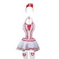 L1119 - Lingerie Costume Nurse Suster Putih Transparan, Bando, Rok, Stocking Fishnet