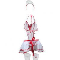 L1119 - Lingerie Costume Nurse Suster Putih Transparan, Bando, Rok, Stocking Fishnet - Thumbnail 2