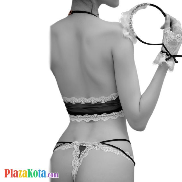 B311 - Bikini Bra Set Halterneck Hitam Transparan, Bando, Gelang Wristband, Crotchless - Photo 2