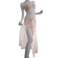 B314 - Bikini Bra Set Krem Transparan, Crotchless, Rok Panjang