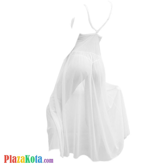 L1125 - Lingerie Long Gown Putih Transparan, Bunga-Bunga - Photo 2