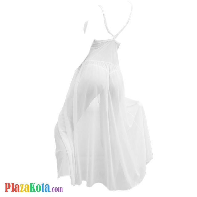 L1125 - Baju Tidur Lingerie Long Gown Gaun Panjang Maxi Dress Putih Transparan Bunga-Bunga - Photo 2