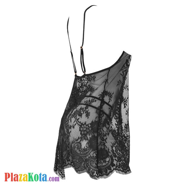 L1128 - Baju Tidur Lingerie Nightgown Sleepwear Midi Dress Hitam Transparan Bunga-Bunga - Photo 2